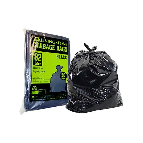Livingstone Heavy Duty Garbage Bag Bin Liner Black LDPE 82L 81 x 98cm 50 Pack