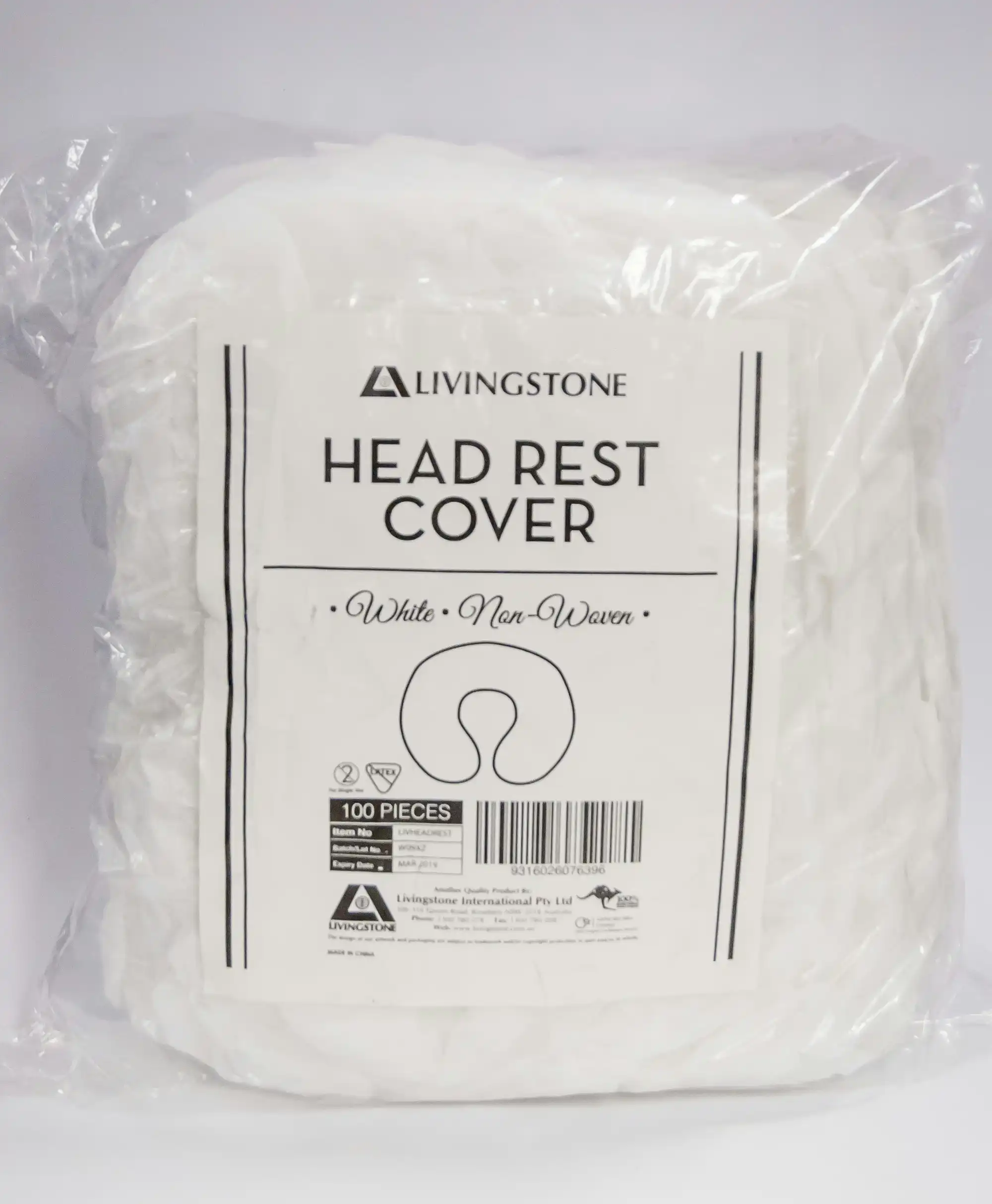Livingstone Head Rest Cover Non Woven White 100 Pack