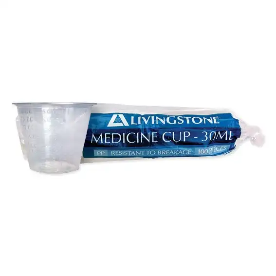 Livingstone Medicine Measure Cup Polypropylene 30ml Graduation 100 Bag