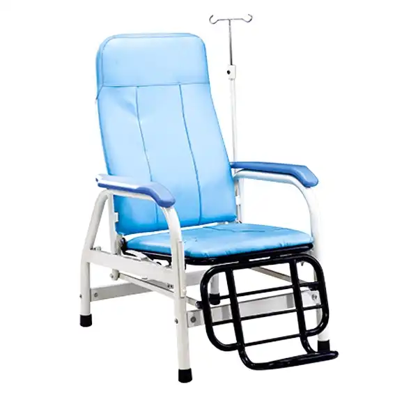 Blood Collection Chair with Armrests and IV (Intravenous IV) Pole Blue