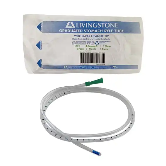 Livingstone Graduated Stomach Duodenal Ryles Tube with X-Ray Opaque Tip 14FG 4.66mm 122cm Sterile Green