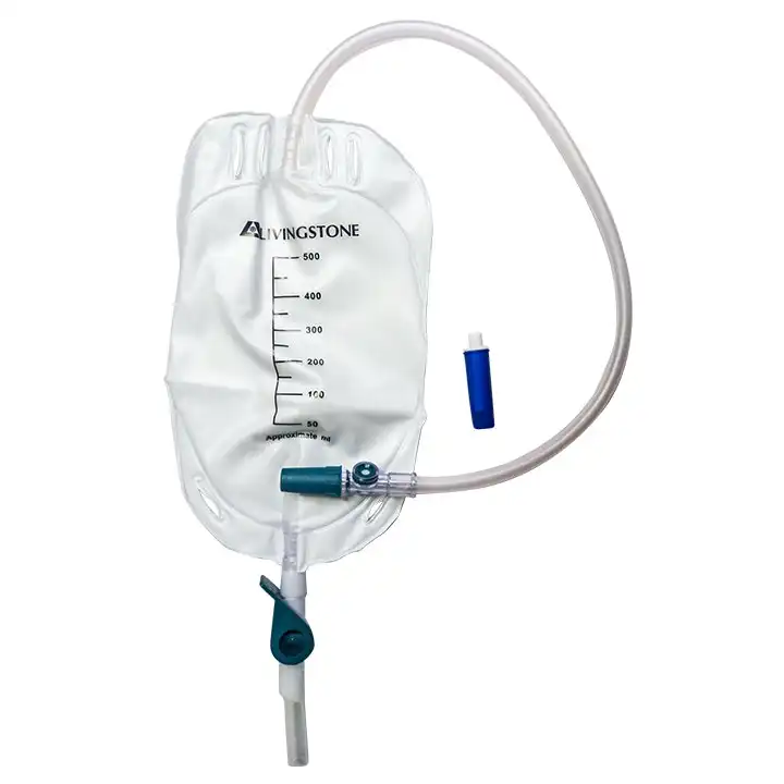 Livingstone Drainage Leg Urine Bag with Lever Tap Bottom Outlet 500ml Graduated 50cm Tube Sterile 10 Box