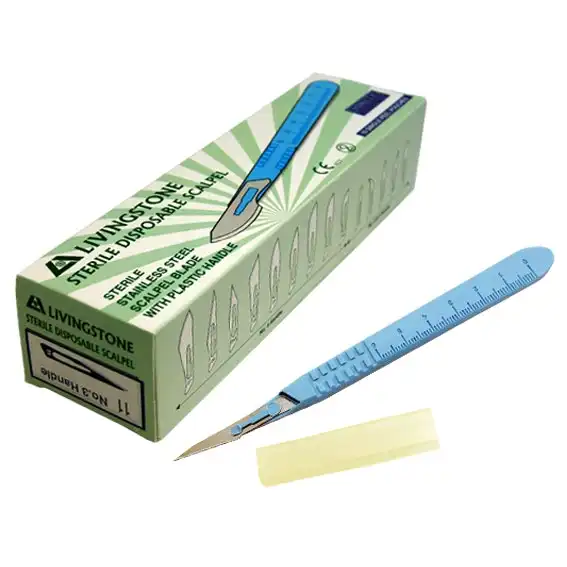 Livingstone Disposable Scalpel Stainless Steel Blade Size 11 Attached to Handle Sterile 10 Box