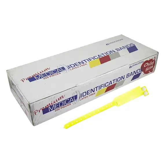 Livingstone Premium Personal Identification ID Bands, Pedia, with Name Card, Latex Free, Yellow, 250/Box x8