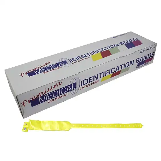 Livingstone Premium Personal Identification ID Bands Adult with Name Card Yellow 250 Box