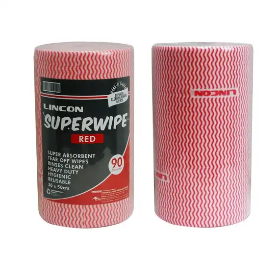 Lincon Superwipe Microfibre Cleaning Wipes 30cm Width Perforated Every 50cm 45m Red 90 Sheet Roll x4