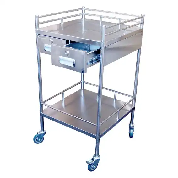 Livingstone Stainless Steel Trolley 490L x 490W x 900Hmm with Two Drawers Side By Side 46L x 21W x 10.5Hcm