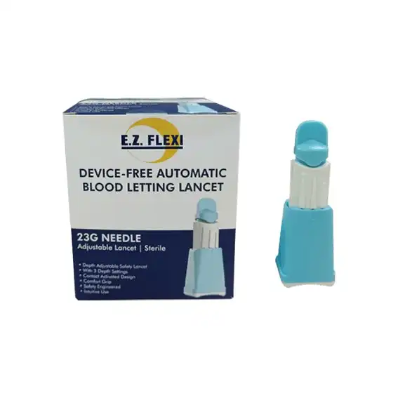 E.Z. FLEXI Device-Free Automatic Blood Letting Lancet for Blood Sampling, 23G, Depth Adjustable 1.3, 1.8, 2.3mm, 100/box