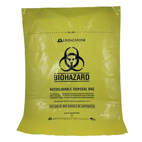 Livingstone Polypropylene Yellow Biohazard Waste Bag 70L 50 Microns 70 x 90cm 250 Carton