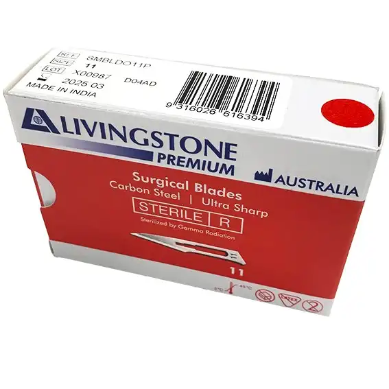 Livingstone PremiumSurgical Scalpel Blade Carbon Steel Size 11 Sterile 100 Box