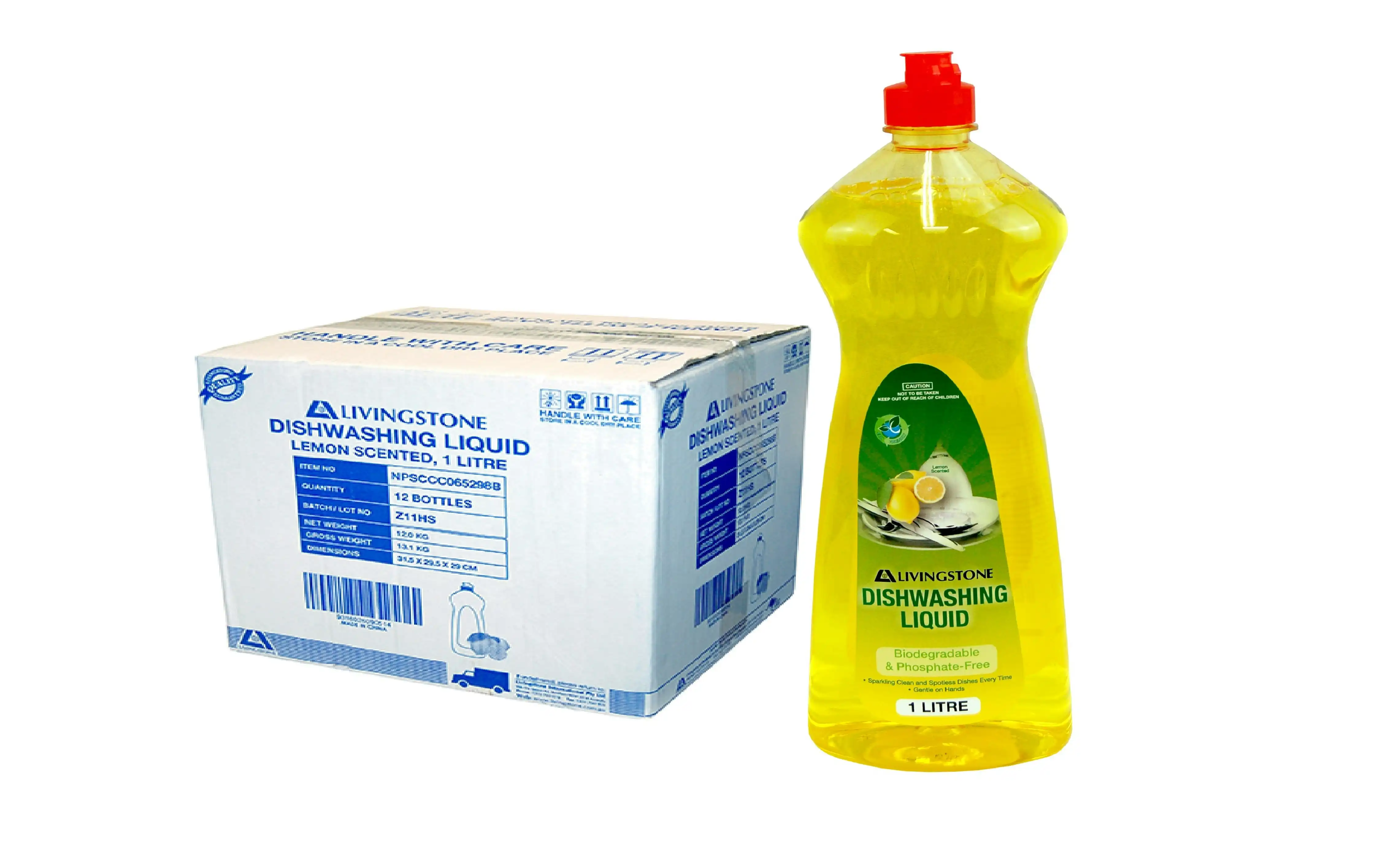 Livingstone Dishwashing Liquid Detergent 1L Bottle Lemon Fragrance 12 Carton