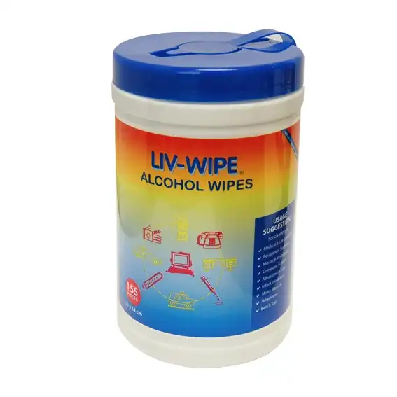 Liv-Wipe Antibacterial 70% Isopropyl Alcohol Sanitiser Wipes 155 Tub
