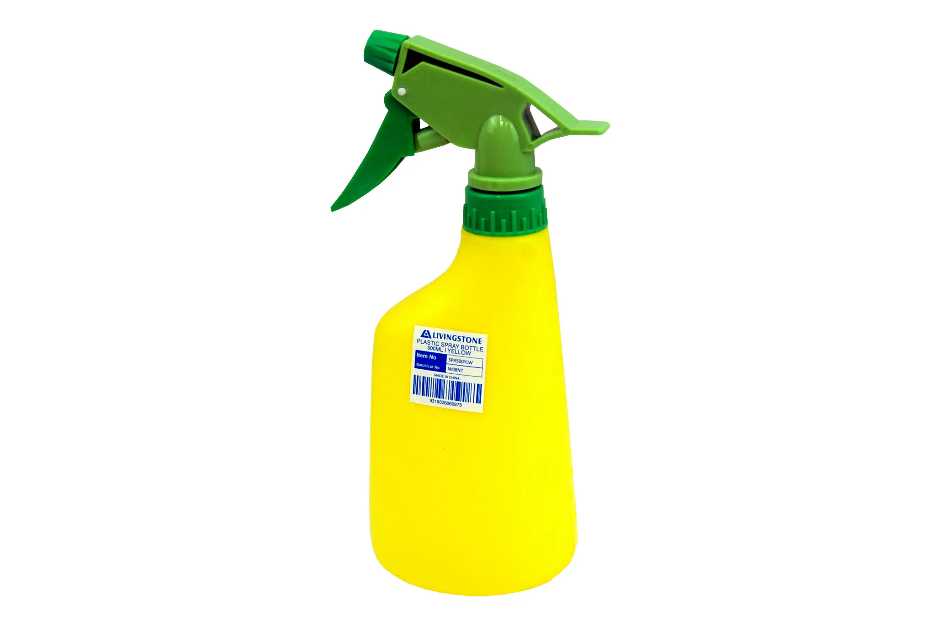 Livingstone Trigger Sprayer Bottle, Suitable for Alcohol and Water, 500ml, Recyclable Plastic, Yellow, Each