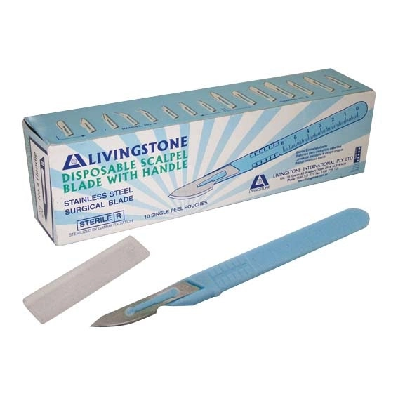 Livingstone Disposable Scalpel Stainless Steel Blade Size 24 Attached to Handle Sterile 10 Box