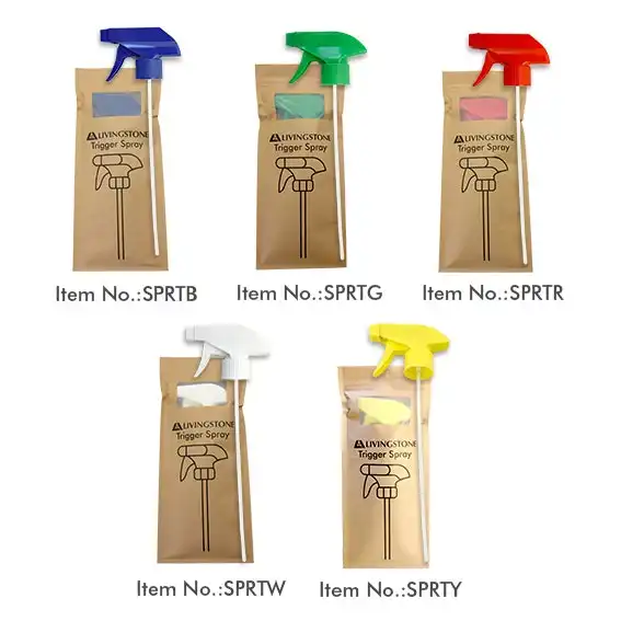 Livingstone Trigger Sprayer, Adjustable Nozzle Spray, Cap 28mm, Neck 410, Tube 210mm, White, Biodegradable Packaging, Each