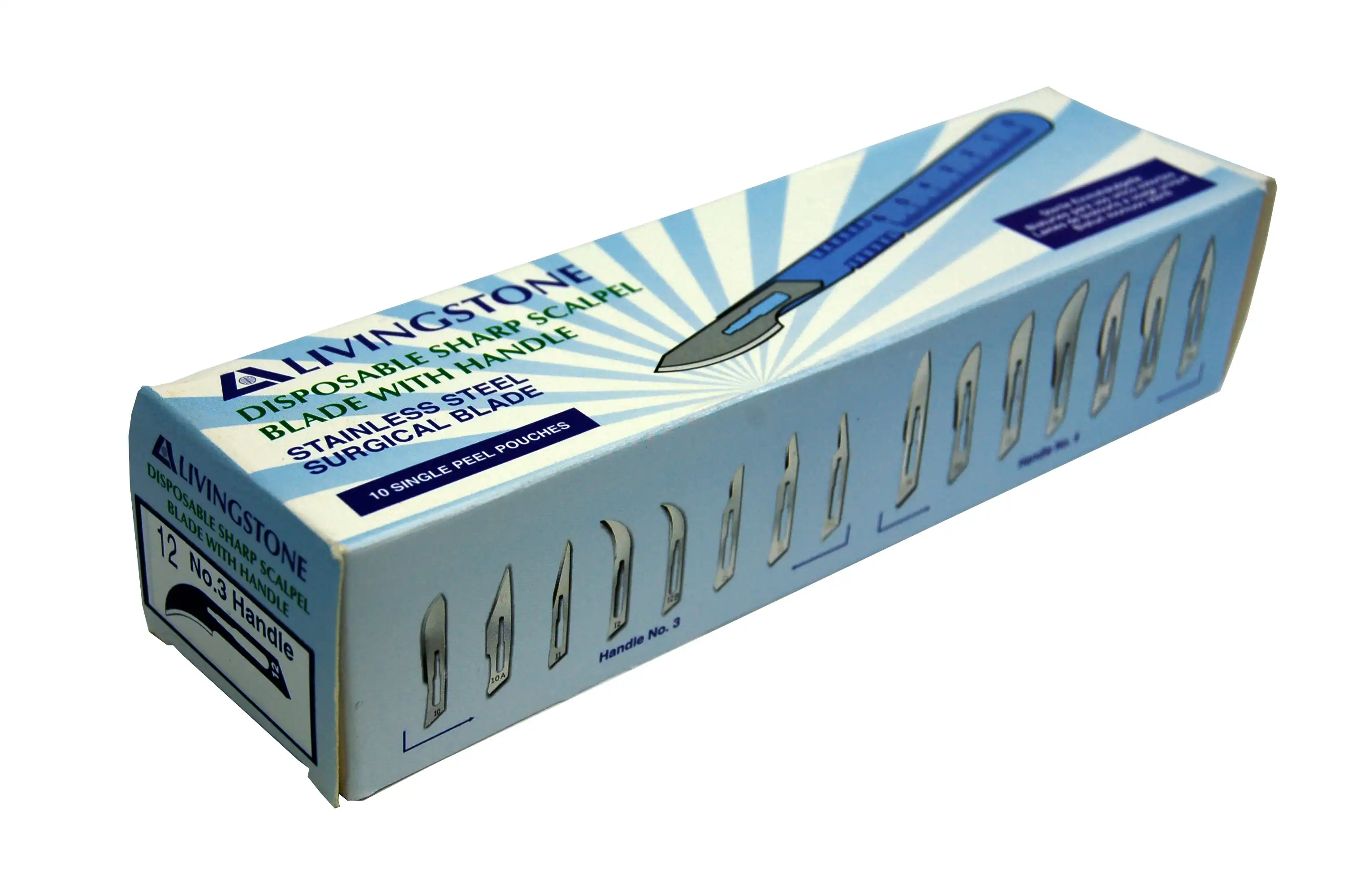 Livingstone Disposable Scalpel Stainless Steel Blade Size 12 Attached to Handle Sterile 10 Box
