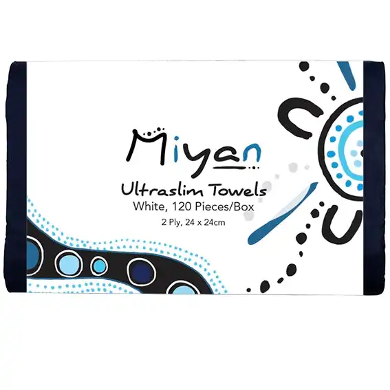Miyan Premium Ultraslim Towels, 2-Ply, 24 x 24cm, White, 120 Pieces/Pack, 20 Packs/Carton