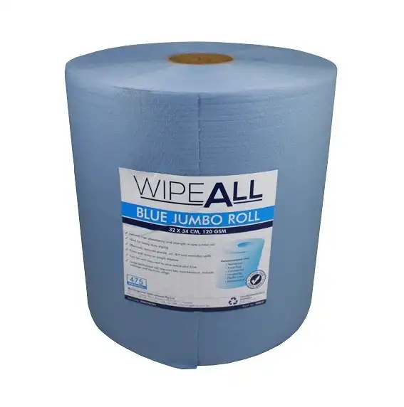 Livingstone Wipe-All Jumbo Roll Wiper Towel 1-Ply 32 x 34cm Blue 475 Sheet Roll