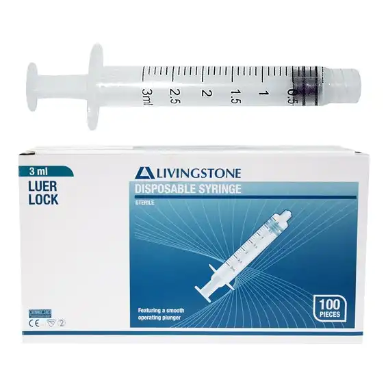 Livingstone Syringe 3ml Luer Lock Tip Hypoallergenic Sterile 100 Box
