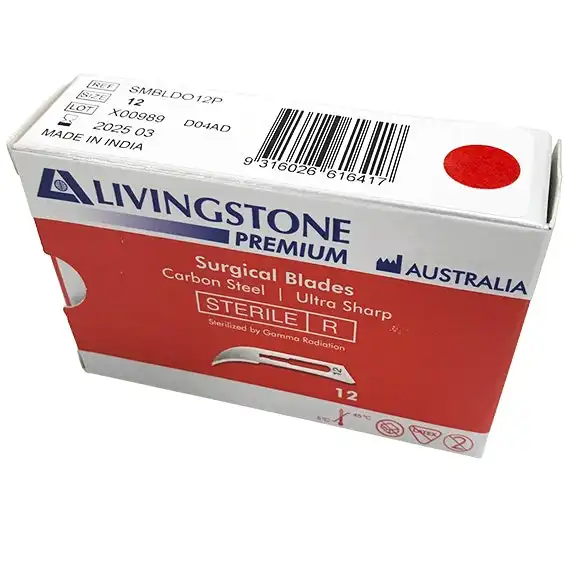 Livingstone Premium Surgical Scalpel Blade Carbon Steel Size 12 Sterile 100 Box