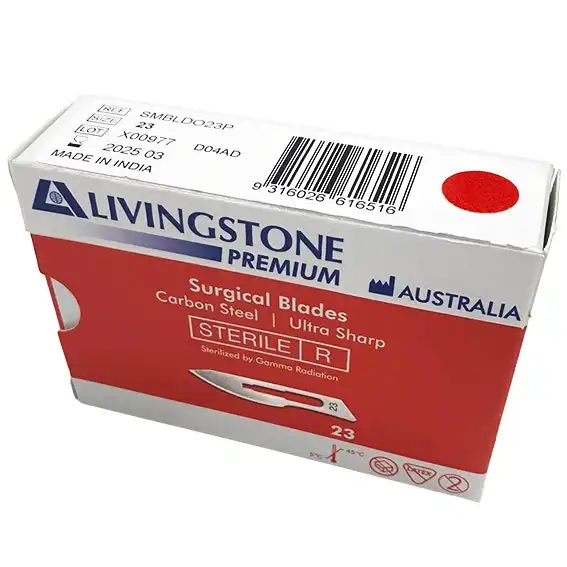 Livingstone Premium Surgical Scalpel Blade Carbon Steel Size 23 Sterile 100 Box