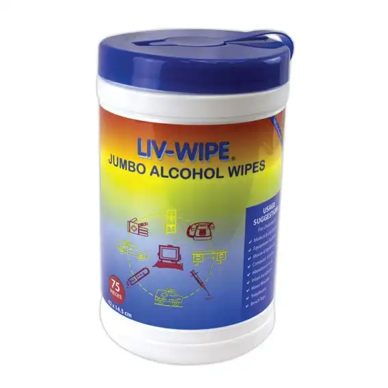 Liv-Wipe Antibacterial 70% Isopropyl Alcohol Sanitiser Wipes 75 Tub