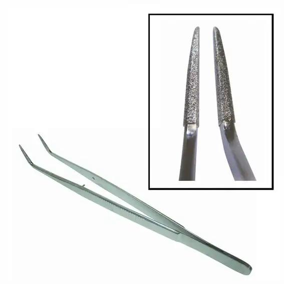 Intensiv College Tweezers, 15cm, All Around Diamond-Coated Tips, Polished and Ribbed Handles, Stainless Steel, Each