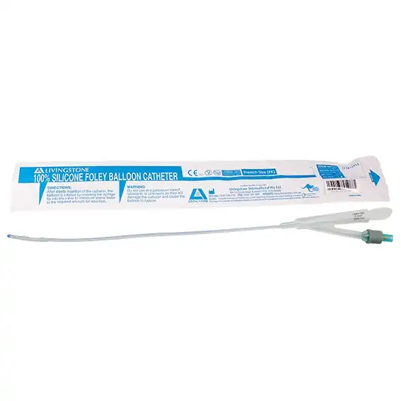 Livingstone All Silicone Foley Balloon Catheter 2-Way 10FG Grey 5-15ml Sterile