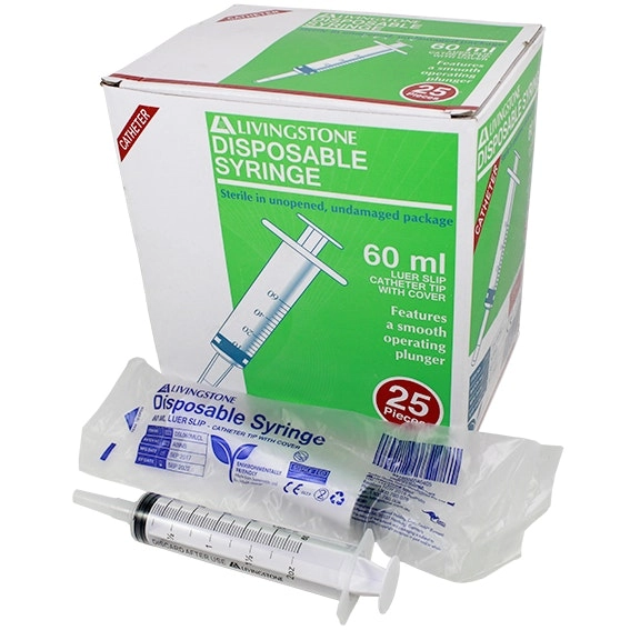 Livingstone Syringe 60ml Catheter Tip with Cap Sterile 25 Box