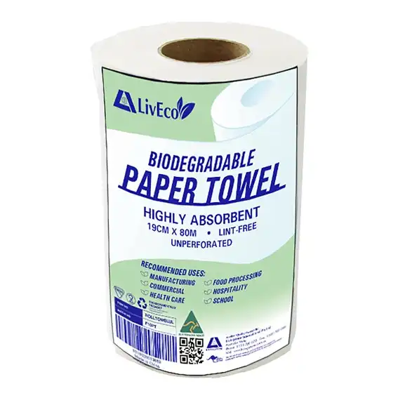 Livingstone Eco Paper Towel Biodegradable 18-19cm x 80m Non Perforated 16 Carton
