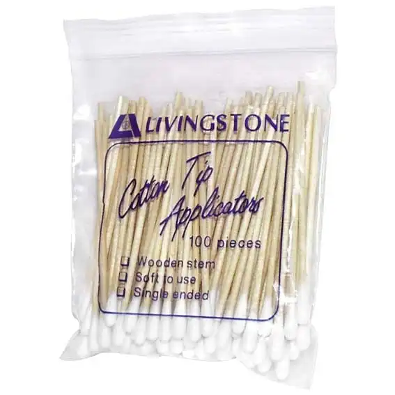Livingstone Cotton Tip Applicator Single Tipped Biodegradable Wooden Stem 7.5cm 100 Pack x12