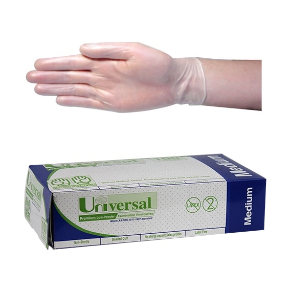 Universal Vinyl Low Powder Gloves 6.0g Medium Clear 100 Box x10