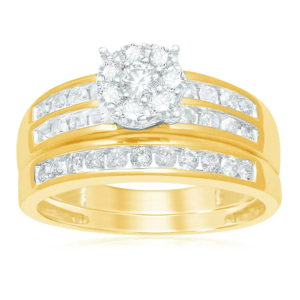 9ct Yellow Gold 3/4 Carat Diamond Bridal Ring Set