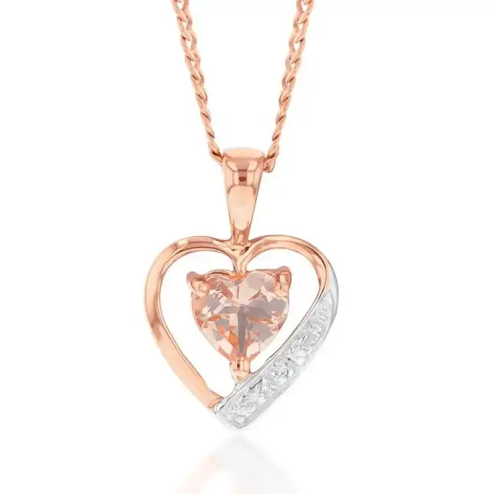9ct Rose Gold Morganite and Diamond Heart Pendant