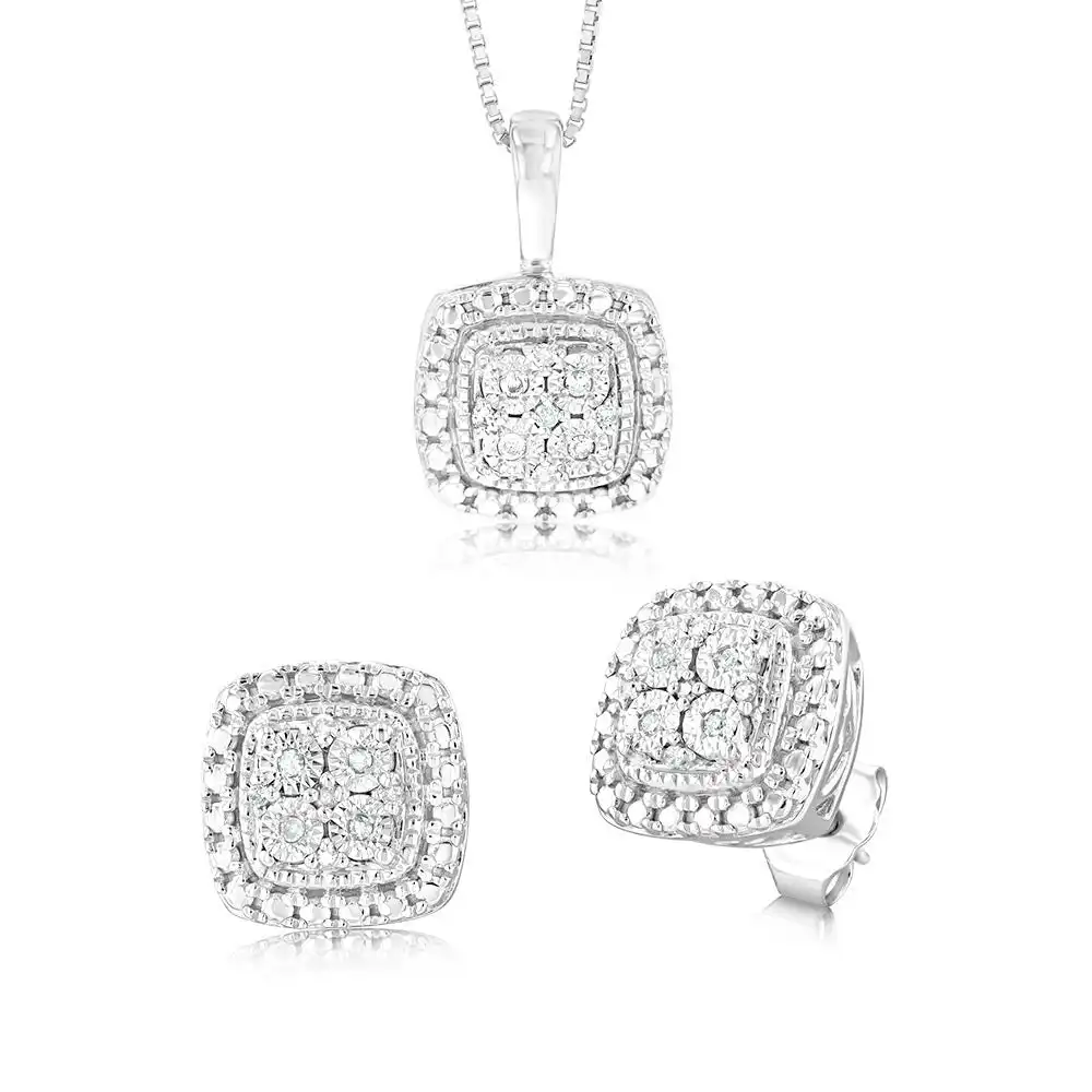 Earring & Pendant Set in Sterling Silver in 27 Diamonds