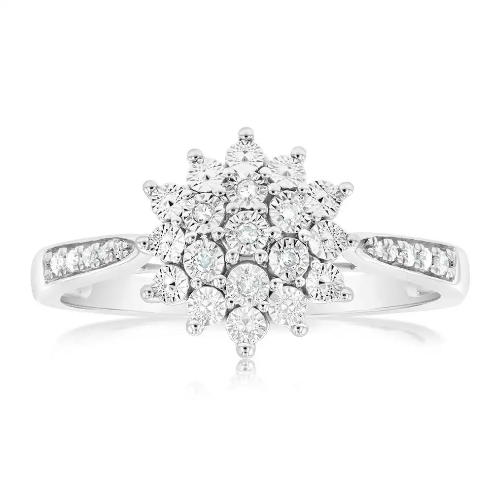 Sterling Silver Diamond Cluster Ring