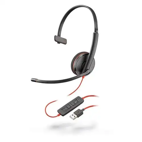 Plantronics - Blackwire 3210 - Wired, Single Ear (Monaural) Headset with Boom Mic - USB-A to Connect to Your PC and/or Mac