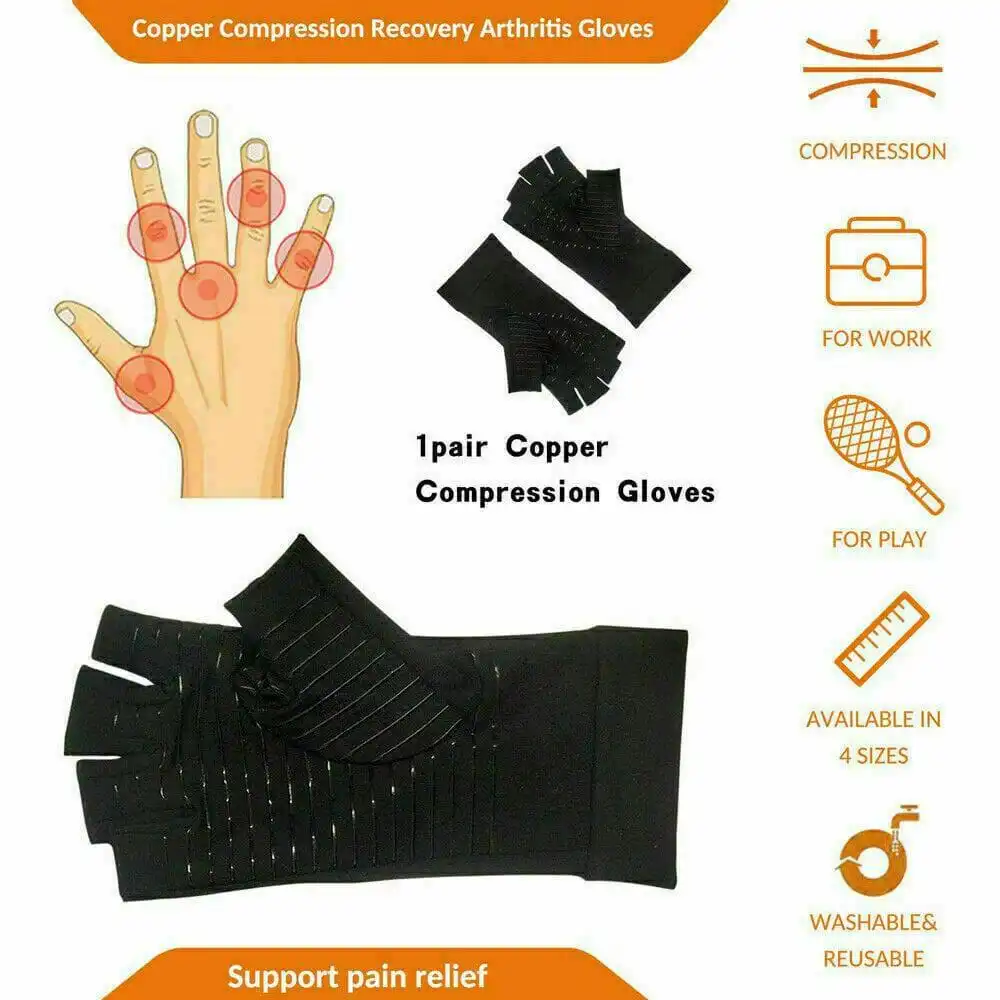 Compression Copper Arthritis Gloves Hand Wrist Finger Joint Pain Relief Support