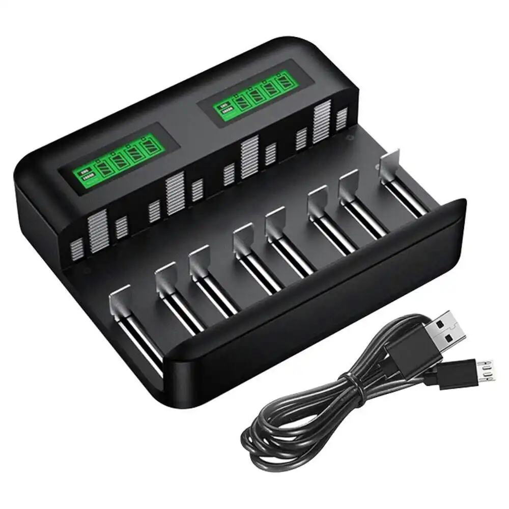 Smart Battery Charger 8 Slots LCD Display For AA/AAA/C/D Rechargeable Batteries