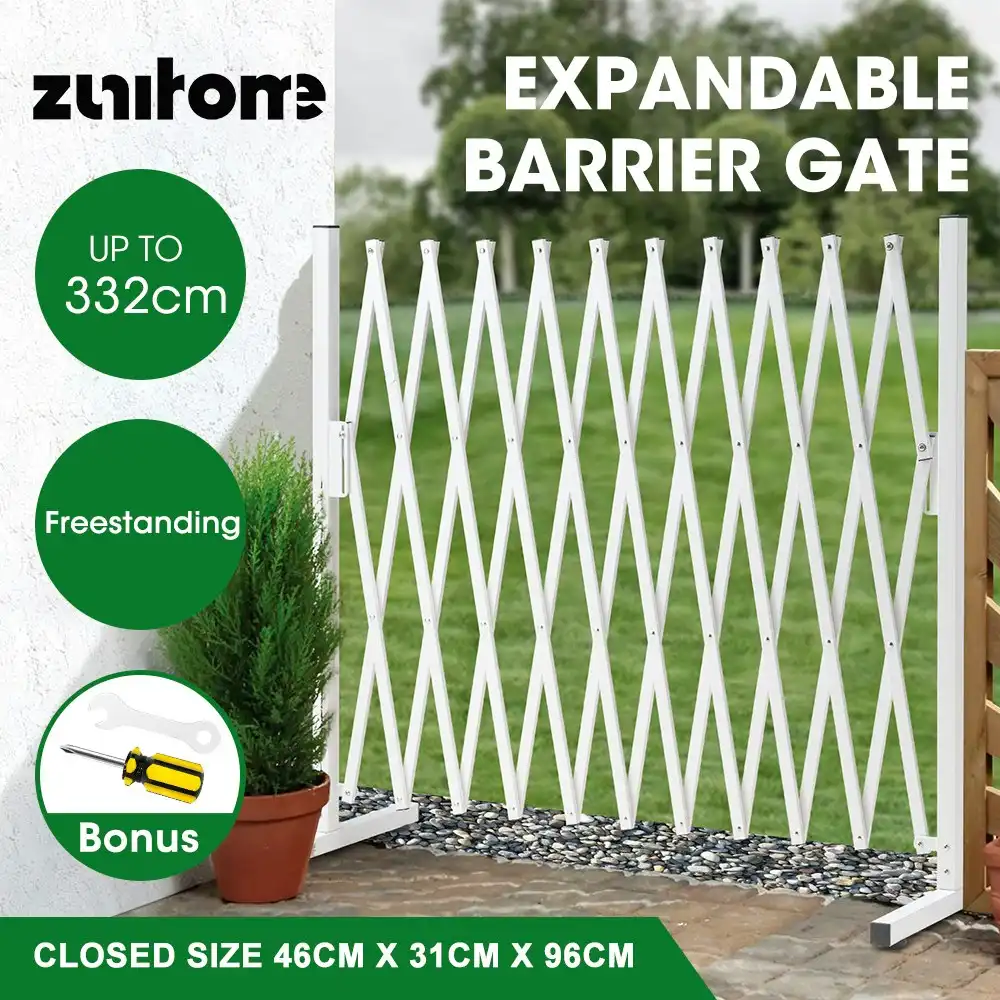 ZUNI Garden Security Fence Gate Expandable Aluminum Barrier Indoor Outdoor White