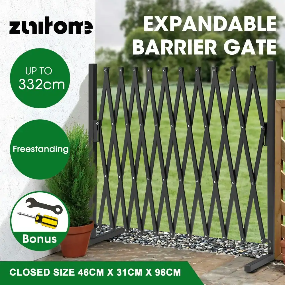 ZUNI Garden Security Fence Gate Expandable Aluminum Barrier Indoor Outdoor Black
