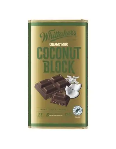 Whittakers Creamy Milk Chocolate 33% Cocoa Coconut Block 250gm x 12