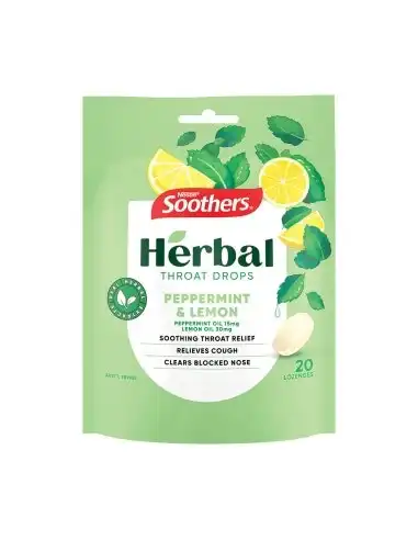 SOOTHERS Herbal Throat Drops Peppermint & Lemon 70g x 6