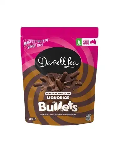 Darrell Lea Dark Chocolate Liquorice Bullets 204g x 12