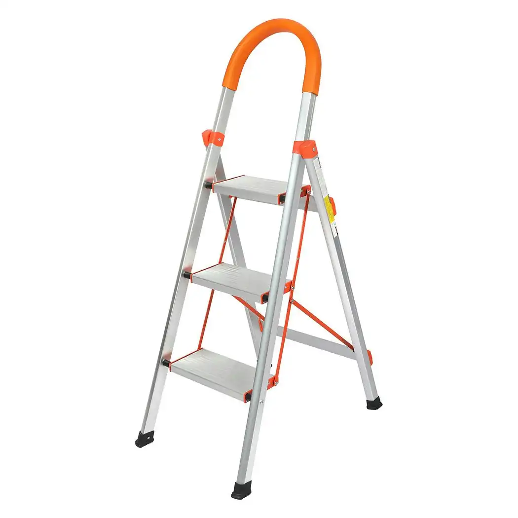 Traderight 3 Step Ladder Folding Aluminium Portable Multi Purpose Household Tool