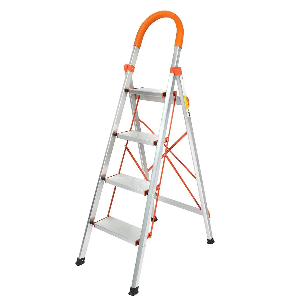 Traderight 4 Step Ladder Folding Aluminium Portable Multi Purpose Household Tool