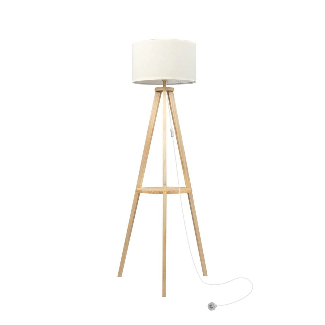 Emitto Tripod Floor Lamp with Shelf Wooden Modern Reading Light Night Home Decor