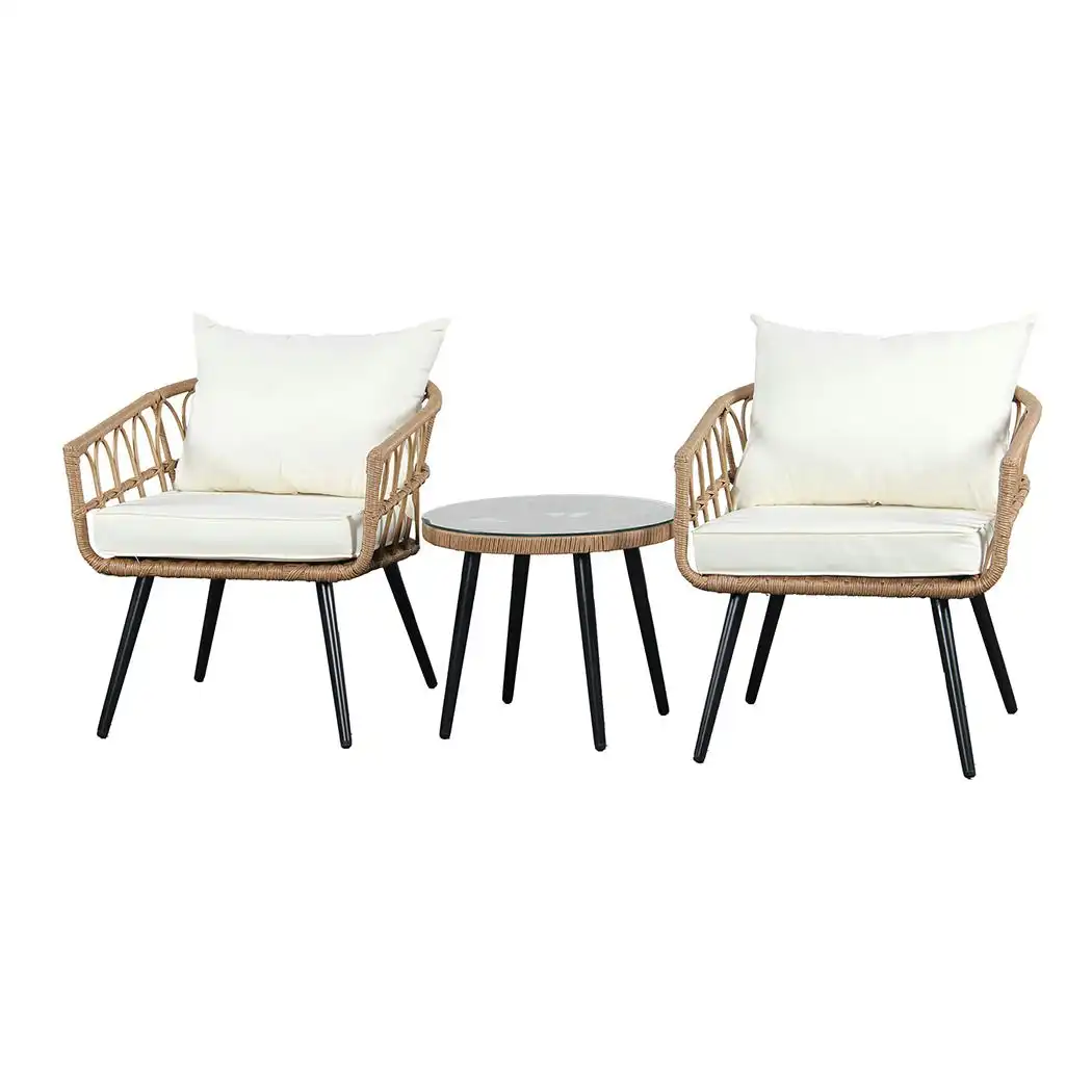 Levede 3PCS Outdoor Table Sofa Chair Set Patio Furniture Garden Wicker Lounge