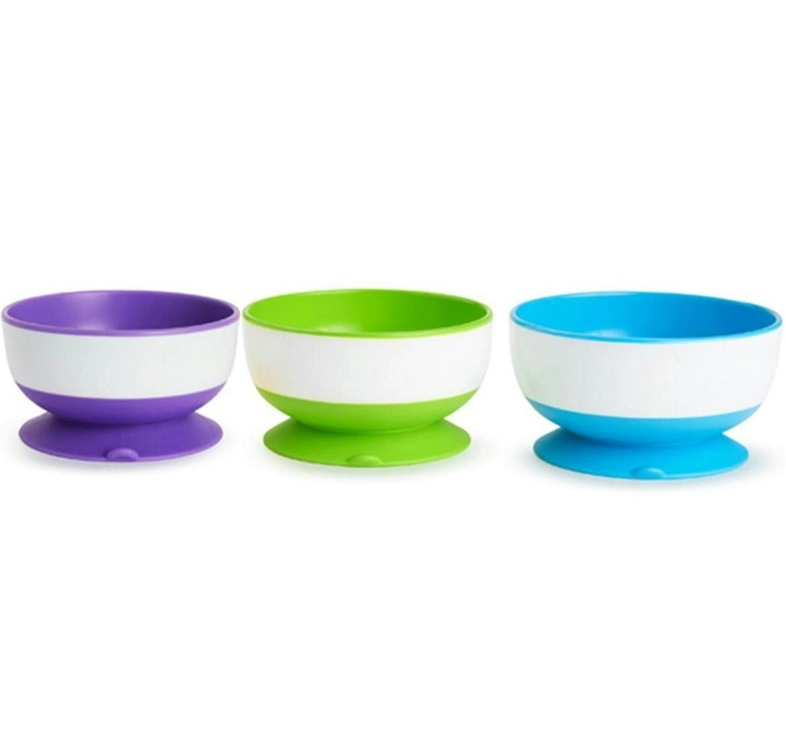 Munchkin Different Sized Stay Put Kids Suction Feeding Bowl With Modern Look 3 Pack