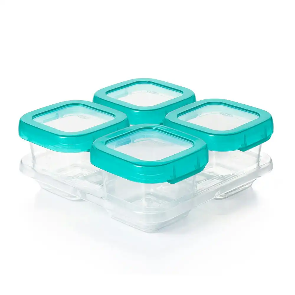 OXO Tot Baby Blocks 6oz Freezer Storage Container Set 4Pc Teal With Clear Lid And Body